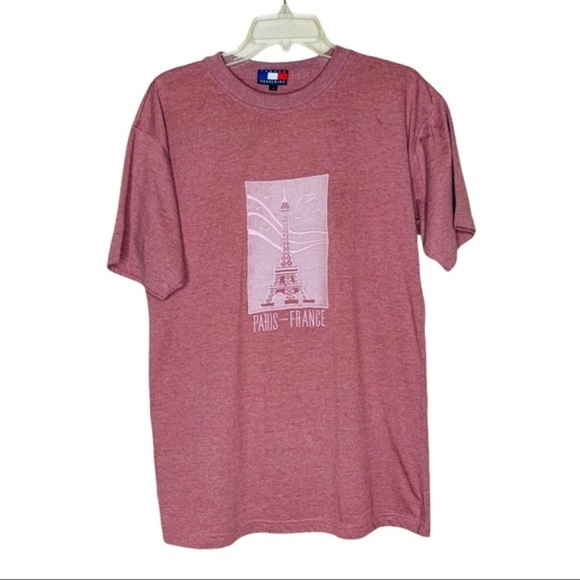 Paris France Mauve Eiffel Tower Embroidered Graphic Souvenir Tee Women's Size M - Picture 2 of 8